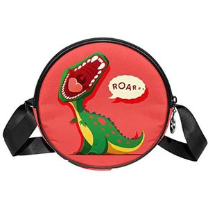 Ronde Crossbody Tas Dinosaurus Rood Patroon Messenger Bag Purse voor Vrouwen, Meerkleurig, 6.7x6.7x2.3 in, Sling Rugzakken