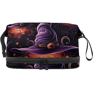 Dubbellaags Cosmetische Tas Heks Hoed Paars Draagbare Make-up Tas Travel Organizer Pouch voor Vrouwen Meisjes Toiletartikelen Tassen, Multi 4, 27x15x14 cm/10.6x5.9x5.5 in, Make-up zakje