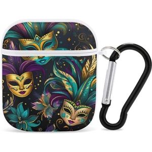 St. Patrick's Day Mardi Gras Maskers Leuke Case voor AirPods 2&1 Schokbestendige Beschermende Hoofdtelefoon Gevallen Cover Met Sleutelhanger voor Mannen Vrouwen