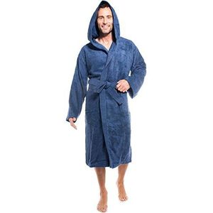 Aqua-textil badjas met capuchon, katoenen ochtendjas, voor dames en heren, saunamantel, Föhr, effen of Sylt tweekleurig, blauw, S