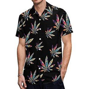 Psychedelic Weed Art Hawaiiaanse shirts voor heren, korte mouwen, casual overhemd met knopen, vakantie, strandshirts, XS