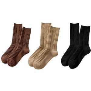 YIJIANUO 3 Paren/partij Nieuwe Kasjmier Wol Sokken Vrouwen Winter Thicken Warm Zwart Wit Pack Set Thermische Japanse Mode Effen Kleur, E, Eén maat