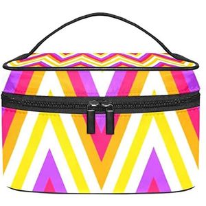 Reizen Make-up Cosmetische Case Opbergtas Chevrons Strepen Geometrisch Geel Paars Oranje Roze Witte Cosmetische Tas Draagbaar voor Meisjes Vrouwen, Meerkleurig, 22.5x15x13.8cm/8.9x5.9x5.4in