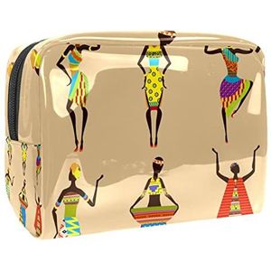 Boho Afrika etnisch meisje patroon print reizen cosmetische tas voor vrouwen en meisjes, kleine waterdichte make-up tas rits zakje toilettas organizer, Meerkleurig, 18.5x7.5x13cm/7.3x3x5.1in, Modieus