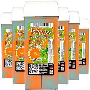 Roll on wax roller wax cartridge 100ml, 6pcs Waxee DUO wax navulling (Oranje & Mint)