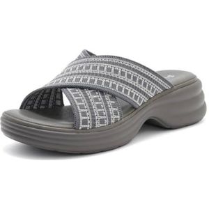 WDUDSUDUW Damessandalen Wedgesandalen met boogondersteuning Comfortabele dikke zool Zwarte sandalen voor dames,Grijs,36.5 EU