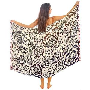 Mandala Life ART Groene pareo voor dames, met kwastjes, katoen, groot, strand, sarong, strandhanddoek, wikkelrok, strandrok, wandtapijt, wikkeldoek, bikini, bedekking, doek voor badpak, Chapora, Eén