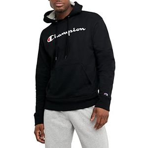 Champion Powerblend-fleecetrui voor heren, comfortabele grafische trui met capuchon, Zwart/Champion Script, XXL