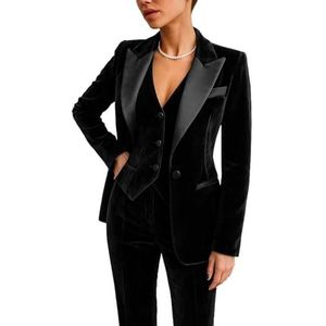 3 Stuk Fluwelen Pantsuits Voor Vrouwen Formele Party Blazer Dames Business Office Smoking Werkkleding Suits, Zwart, XS