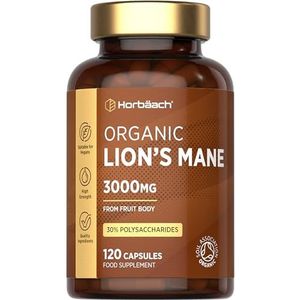 Lions Mane Capsules 3000mg | 120 Bio Leeuwenmanen Paddestoel Stk | Hericium Erinaceus | Mushroom Extract | Veganistisch | Horbaach