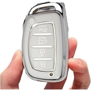 Sleutelbehuizing houder 3 4 Knop TPU Autosleutel Case Voor Hyundai Ix35 I40 I20 I10 Voor Tucson Voor Elantra Voor Creta Voor Sonata Voor Ioniq Smart Remote Fobs Cover Sleutelbehuizing(4 Buttons White)