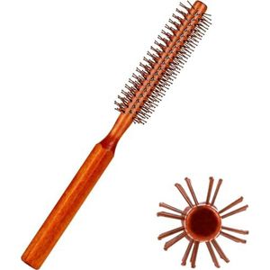Shixiaodan Kleine ronde föhnborstel met houten handvat - nylon haarkam, geschikt voor nat haar, pony, baarden, styling, krullend haar