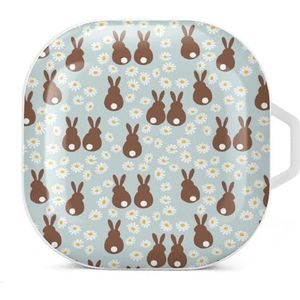 Konijnen en madeliefje bloem oordopjes hoesje compatibel met Samsung hard shell beschermhoes wit stijl