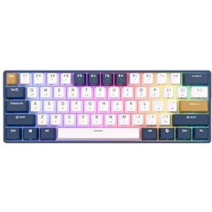 QPSJXN Compact 61 RGB backverlichting, mechanisch toetsenbord, draadloos, Bluetooth 2.4G, hot-swapping gaming-toetsenbord (Arabic Indigo)