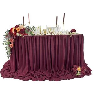 Tafelrokversiering, Chiffon tafelrok extra lang 6FT & 9FT doorschijnend tafelkleed for babyshowers verjaardagen taartdecoratie veelkleurig(Burgundy,6ftx145cm drop)