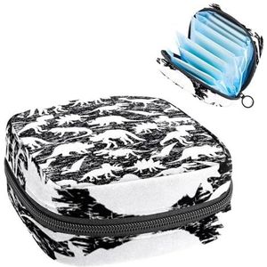 Opbergtas voor maandverband, maandverband, menstruatiecup zakje, organizer voor vrouwelijke pads, tampons, silhouet van dinosaurussen en krassen
