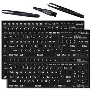 2 vervangende niet-transparante zwarte stickers geschikt voor elk standaard toetsenbord, laptoptoetsenbord (UK-matte, Black)