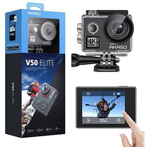 AKASO Actie Camera 4K/60FPS 20MP, Actiecamera Wifi met Touchscreen, 40M Onderwatercamera met 8X Zoom, EIS, Spraakbesturing, Afstandsbediening, Accessoires-V50 Elite