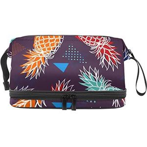 Grote capaciteit reizen cosmetische tas,ananas comosus paars, make-up tas,Waterdichte make-up tas organisator, Meerkleurig, 27x15x14 cm/10.6x5.9x5.5 in