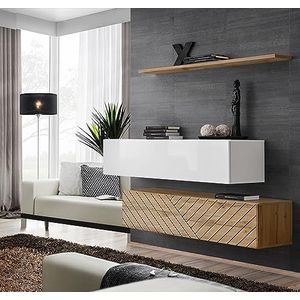 Deconation Set van 3 wandmeubels Switch Dressoir II - Houten dressoir - Beige en Wit - L 130 x H 110 x D 40 cm