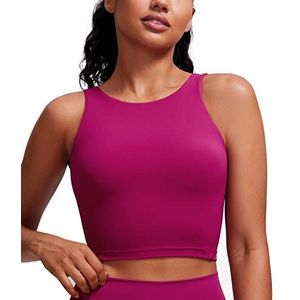 CRZ YOGA Vrouwen Butterluxe Longline Sportbeha Gewatteerd Geen Beugel Crop Top Hoge Hals U Rug Workout Tops Magenta paars L