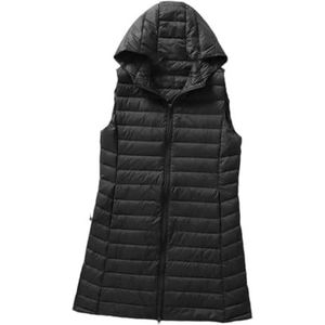 Hgvcfcv Dames lichtgewicht dun donsvest lange jassen met capuchon winter slank casual vest, Zwart, XXL