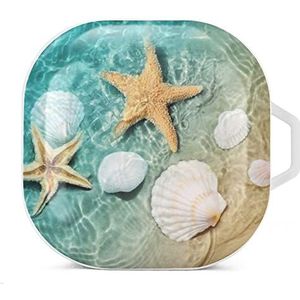 Zeester en zeeschelp op het strand oordopjes hoesje compatibel met Samsung harde beschermhoes wit stijl