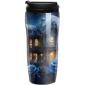 Blue Rose Cottage Koffiemok met Deksel Dubbele Muur Water Fles Reizen Tumbler Thee Cup voor Warm/Ijs Dranken 350ml