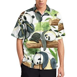 Dierlijke Panda Aquarel Hawaiiaanse Shirt Voor Mannen Zomer Strand Casual Korte Mouw Button Down Shirts met Zak