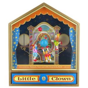 Muziekdoos met circusthema van hout met draaiende clowns en 18 noten muziekmechanisme - kleine nachtmuziek - Eine kleine Nachtmusik (Mozart)