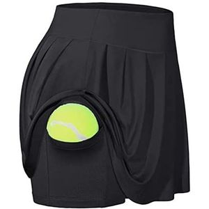 Tennisrokken Fitness Running Shorts Dames Sneldrogende Sport Rok Pocket Hoge Taille Gym Yoga Rok (X-Large,black)