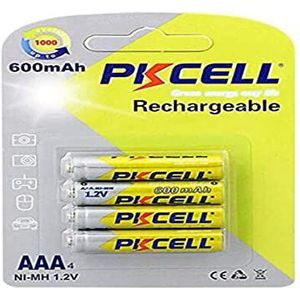 PKCELL Mini-accu's, oplaadbaar, AAA, Ni-MH, 1,2 V, 600 mAh, 4 stuks