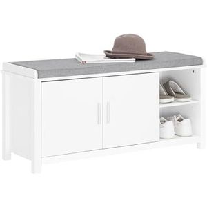 SoBuy Schoenenbank, opbergbank, entreekast, schoenenkast, 2 deuren, gevoerd, voor entree, woonkamer, slaapkamer, draagkracht 227 kg, 105 x 35 x 51 cm, wit FSR168-W