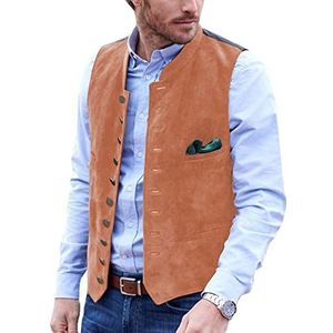 AeoTeokey Heren pak vest suède lederen vintage casual western cowboy vest, Oranje, 3XL
