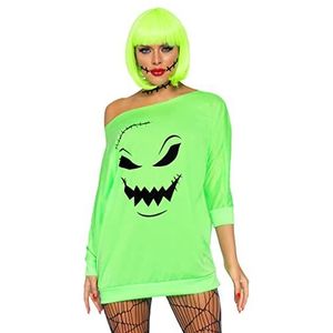 Leg Avenue Women's Standard Casual Jersey Halloween Shirt Dress, Green Pumpkin, Medium-Large