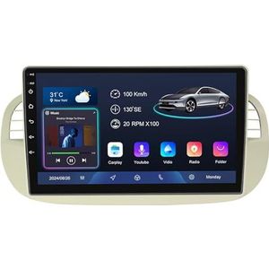 Android 14 9 Inch Touchscreen Autoradio 2 Din voor Fiat 500 met CarPlay & Android Auto Stuurbediening GPS Navigatie AHD Backup Camera Bluetooth (A, YS10 (2+32G))