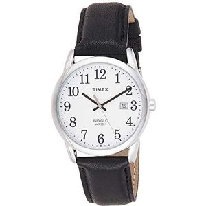 Timex Heren Quartz Easy Reader horloge met wijzerplaat analoog display en lederen band, Zwart/Zilver-toon/Wit