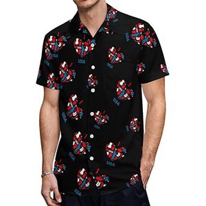 I Love Heart USA Traditionele folk heren Hawaiiaanse shirts korte mouw casual shirt button down vakantie strand shirts XL