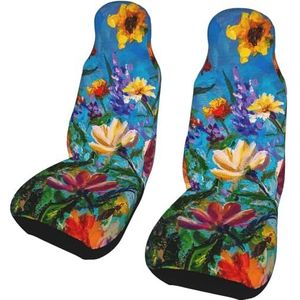 BEEOFICEPENG Autostoelhoes, autostoelhoes, universele autostoelbeschermer, 2 stuks, eenvoudig te installeren, aquarel lente wilde bloemen