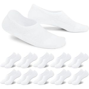 EKSHER 10 paar unisex No Show sneakersokken katoen onzichtbare sokken dames heren siliconen pad antislip zomer ademend, 10 x wit, 35/38 EU