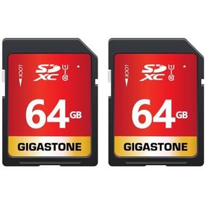 Gigastone 64 GB SDXC-geheugenkaart, set van 2 kaarten, premium serie, overdrachtssnelheid tot 80 MB/s. voor foto's, video's, muziek, bestanden, camcorder, camera, pc, klasse 10 U1 UHS-I