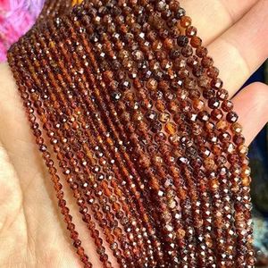 Fijne 100% natuursteen kralen gefacetteerde rode granaat losse ronde edelsteen voor sieraden maken DIY armband ketting bedel 2-4 mm-oranje granaat-3,0 mm ongeveer 120 stuks