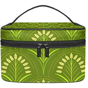 Groene rijstveld patroon make-up organizer tas, reizen make-up tas organizer case draagbare cosmetische tas voor vrouwen en meisjes toiletartikelen, Meerkleurig, 22.5x15x13.8cm/8.9x5.9x5.4in