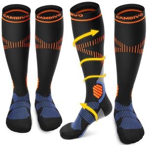 CAMBIVO Compressiekousen voor Dames en Heren 2 Paar, Kousen met Graduele Compressie 15-20 mmHg, Elastische Compressiesokken tegen Trombose, Lange Sokken voor Spataderen en Sport