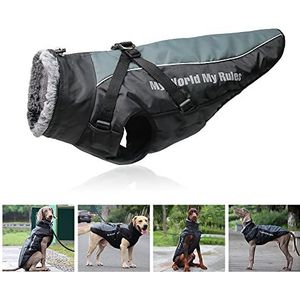 Waterdichte warme hondenjas, gewatteerde grote hondenjas, winterkleding bontkraag kostuum voor kleine, middelgrote en grote honden, stier golden retriever labrador Duitse herder (grijs 6XL)