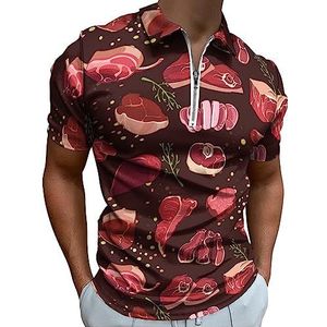 Vers Snijden Rundvlees Onderdelen Polo Shirt Voor Mannen Casual Rits Kraag T-shirts Golf Tops Slim Fit