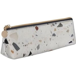 FHEBNDS Witte terrazzo make-up tas voor vrouwen mannen grote etui esthetische potlood etui munt zakje lederen cosmetische tas met rits kantoor organisator reizen essentials