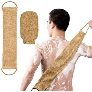 Cozlly Back Scrubber Exfoliator, 100% natuurlijke hennep exfoliërende handschoen en riem, Body Cleaning Handschoenen voor mannen, Dead Skin Removal Scrub handschoenen, Bad Scrubber voor het reinigen van lichaam