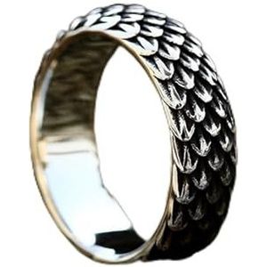 Noordse heren Dragon Scales ringen, vintage handgemaakte gepolijste vintage punk gotische stijl zegelring sieraden (Size : 12)