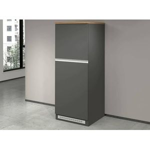 Dmora Keukenkast Plinio, multifunctionele kast, kast voor koelkast met 2 deuren, 100% Made in Italy, 60 x 60 x 165 cm, antraciet en eiken, lengte 60 cm